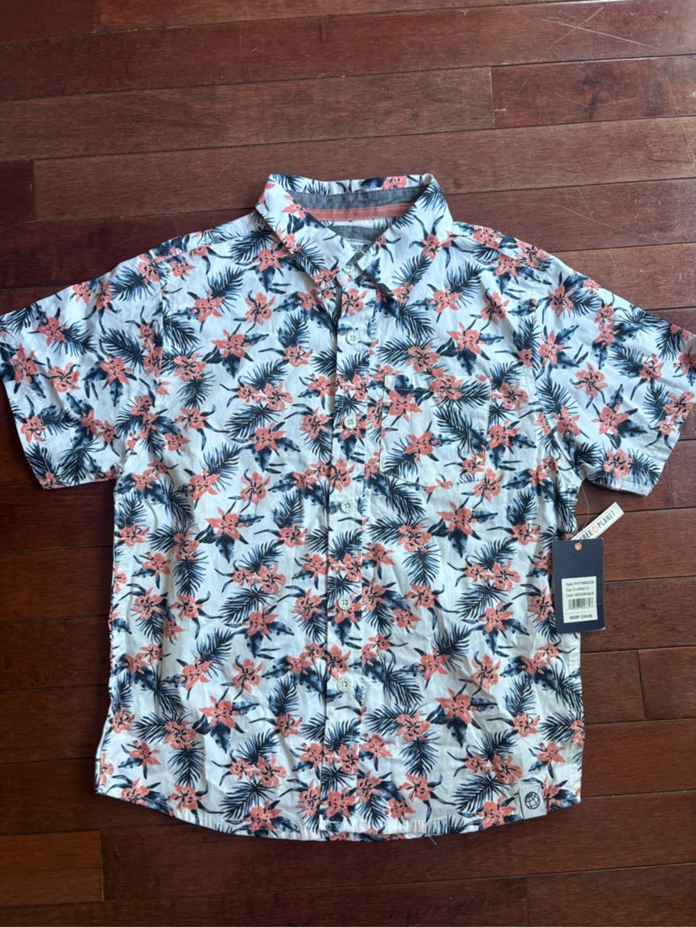 Free Planet Kids Short-Sleeve Button-Down Shirt - Hawaiian floral print NWT